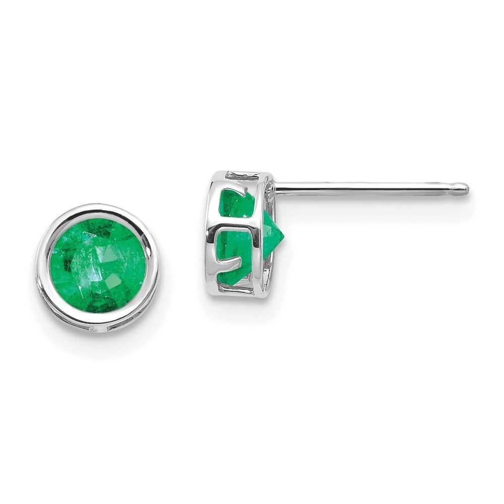 Million Charms 14k White Gold 5mm Bezel Green Emerald Stud Earrings
